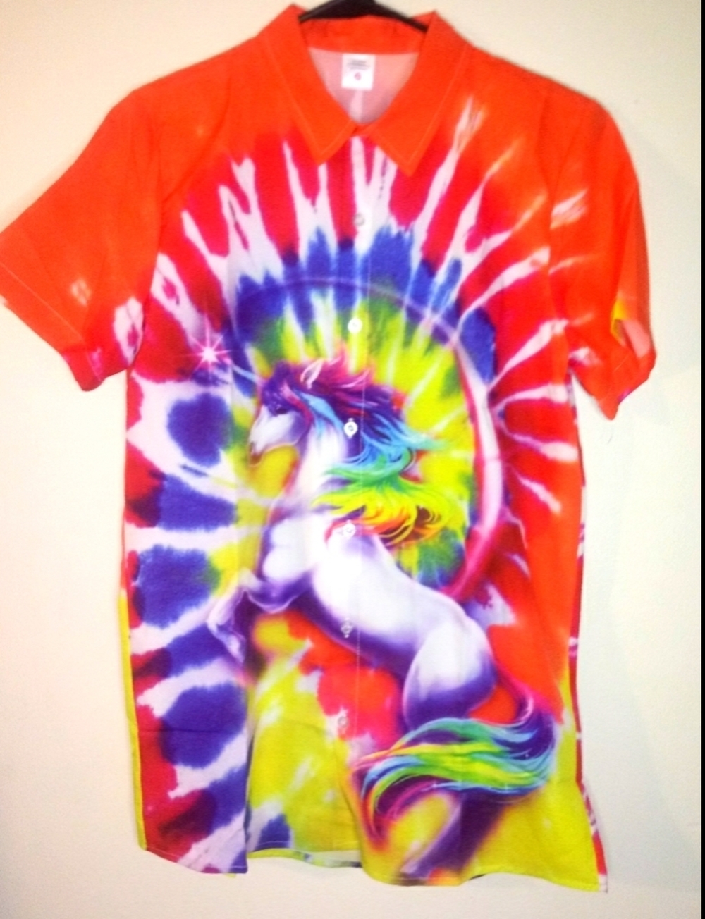 Orange Tie Dye Unicorn Printed button down…
